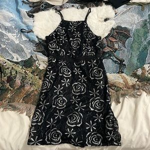 Francesca’s Black Laced Body-con Dress with Roses
